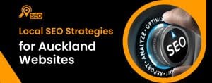 Local SEO strategies for Auckland websites, featuring a hand adjusting a focus dial labeled "SEO," emphasizing optimization and analysis.