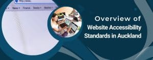 Overview of website accessibility standards in Auckland, featuring diverse individuals using various devices to access online content.