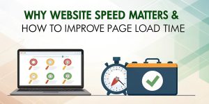 Laptop displaying website speed metrics, stopwatch, and toolbox, emphasizing the importance of website speed and strategies to improve page load time for optimal user experience and SEO.